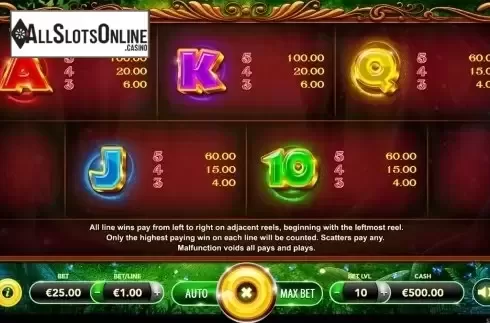 Paytable 2. Owl's Magic from Slotmotion