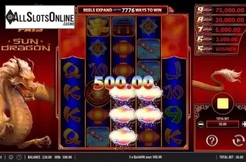 Win Screen. Quick Hit Ultra Pays Sun Dragon from Bally