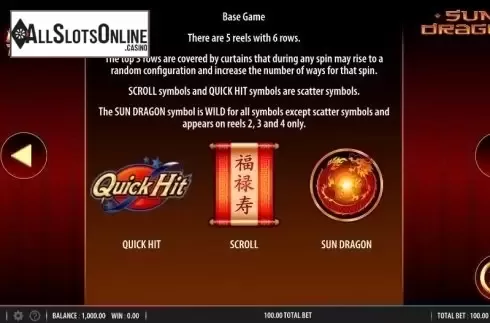 Base Game. Quick Hit Ultra Pays Sun Dragon from Bally
