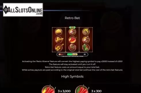 Retro bet feature screen
