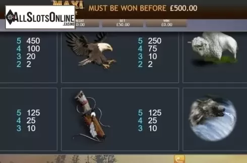 Paytable. Shamans Dream Jackpot from Eyecon