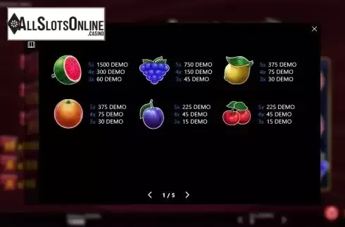 Paytable screen