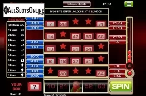 Reel screen. Slingo Deal or No Deal from Slingo Originals