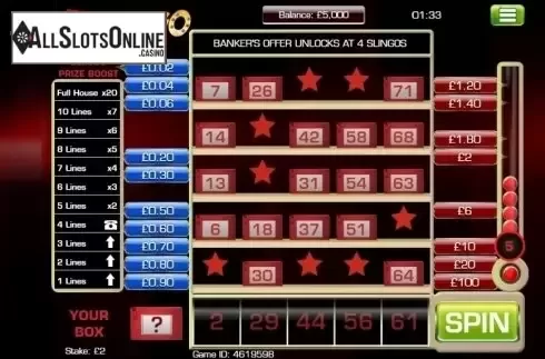 Reel screen. Slingo Deal or No Deal from Slingo Originals