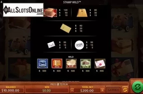 Paytable screen 2. Stamp Wild from Green Jade Games