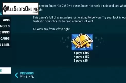 Paytable 1. Super Hot 7s (Slot Factory) from Slot Factory