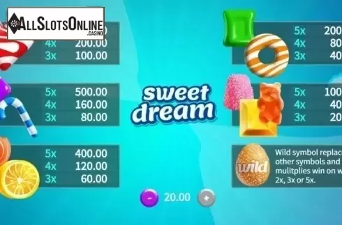 Paytable. Sweet Dream from SYNOT