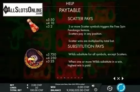 Paytable 3. Tres Huevos from Genesis