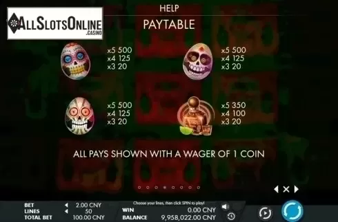 Paytable 4. Tres Huevos from Genesis