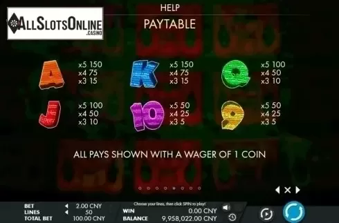 Paytable 5. Tres Huevos from Genesis