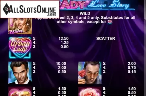 Paytable 1. Urban Lady Love Story from Casino Technology