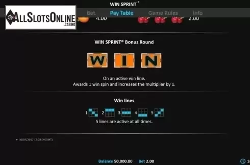 Paytable 2. Win Sprint from Realistic