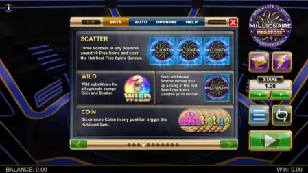 Millionaire Megapots slot screenshot 2