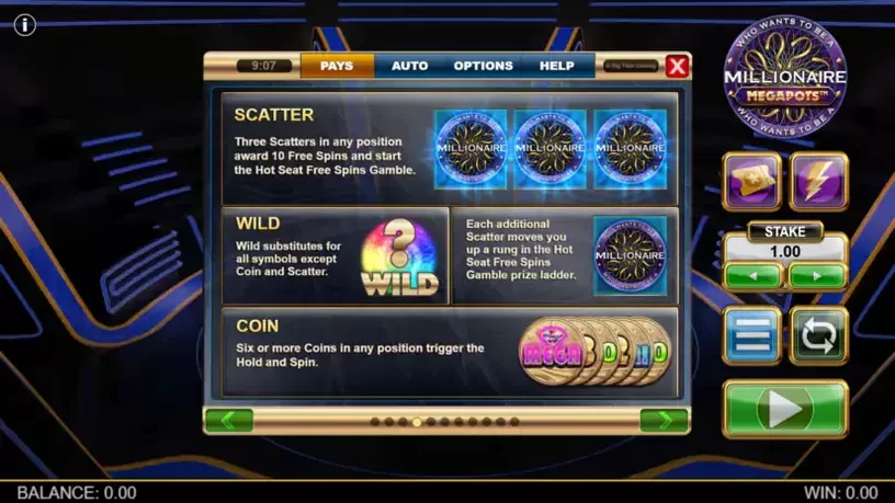 Millionaire Megapots slot screenshot 2