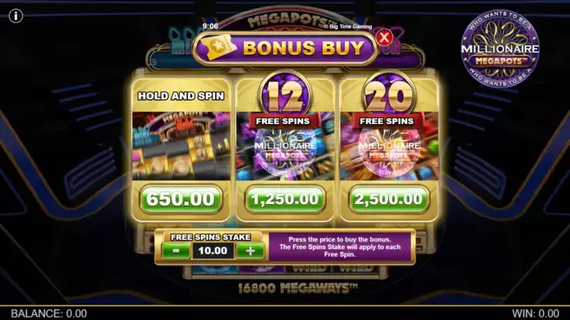 Millionaire Megapots slot screenshot 5