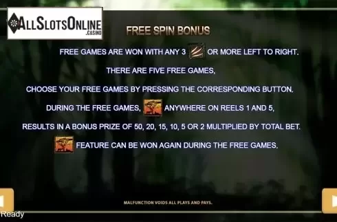 Paytable 2. 5 Tigers from PlayStar