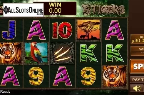 Reel screen. 5 Tigers from PlayStar