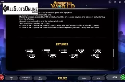 Paylines screen