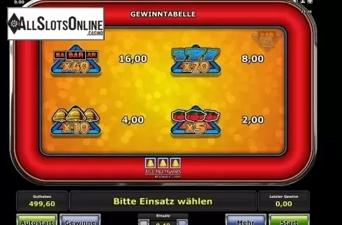 Paytable 1. Bar 7's from Greentube