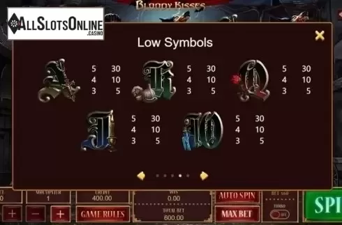 Pay Table 2. Bloody Kisses from XIN Gaming