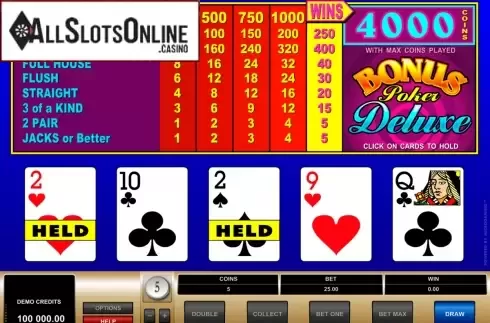 Game Screen. Bonus Poker Deluxe (Microgaming) from Microgaming