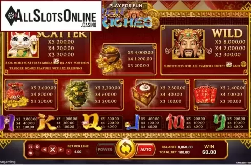 Paytable. Caishen Riches from EAgaming