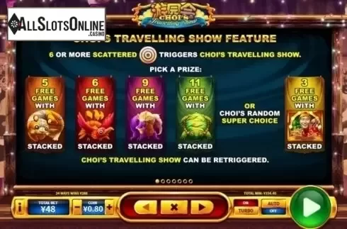 Paytable 1. Choi's Travelling Show from Skywind Group