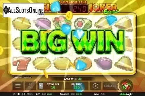 Big win screen. Classic Joker 6 Reels from StakeLogic