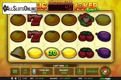 Supermeter mode screen. Classic Joker 6 Reels from StakeLogic