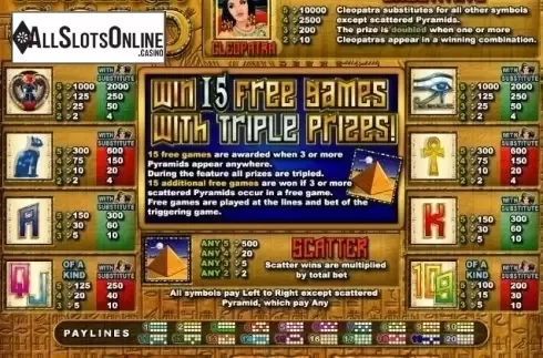 Paytable. Cleopatras Gold (RTG) from RTG