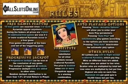 Features. Cleopatras Gold (RTG) from RTG
