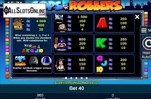 Paytable 1. Cops'n' Robbers  (Green Tube) from Greentube