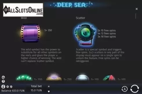Paytable 1. Deep Sea (BGAMING) from BGAMING
