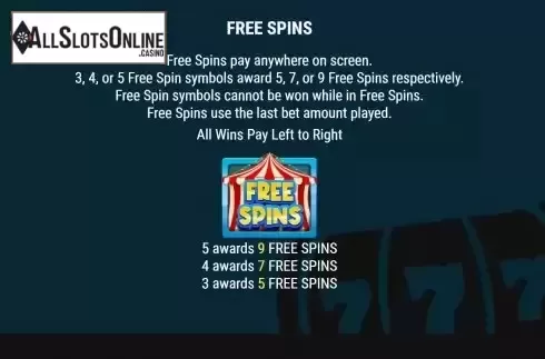 Free Spins screen