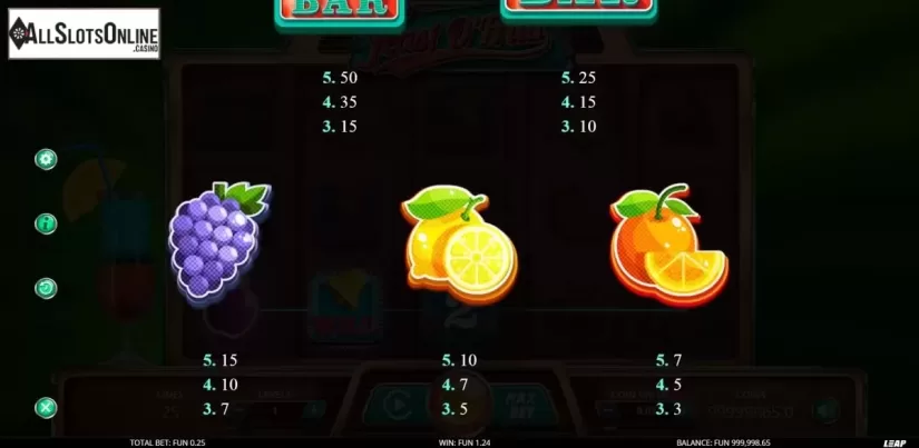 Paytable screen 2. Feast O Fruit from Leap Gaming