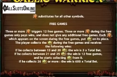 Paytable 2. Gaelic Warrior from Casino Technology