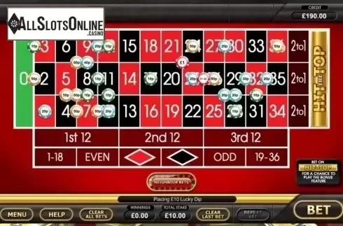 Game Screen. Hit the Top Roulette from Inspired Gaming