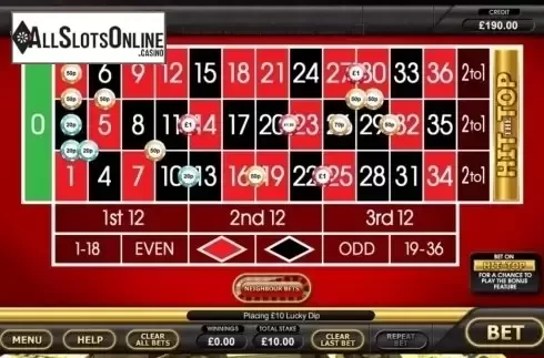 Game Screen. Hit the Top Roulette from Inspired Gaming