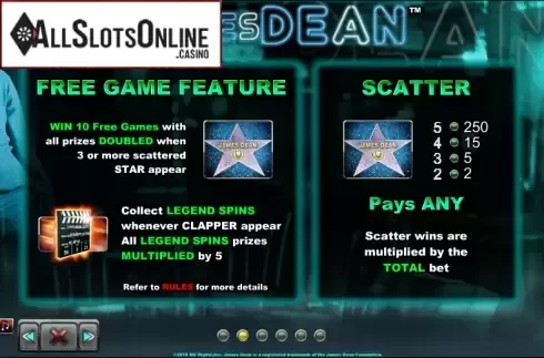 Paytable 2. James Dean from NextGen