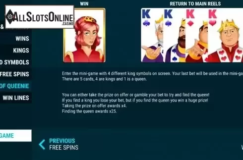 Bonus game screen. King Sized Spins from Slot Factory