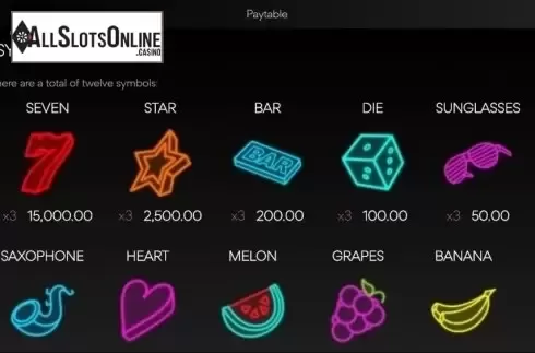 Paytable 1. Midnight Madness from Spearhead Studios