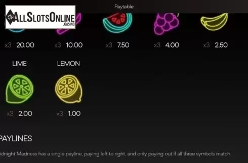 Paytable 2. Midnight Madness from Spearhead Studios
