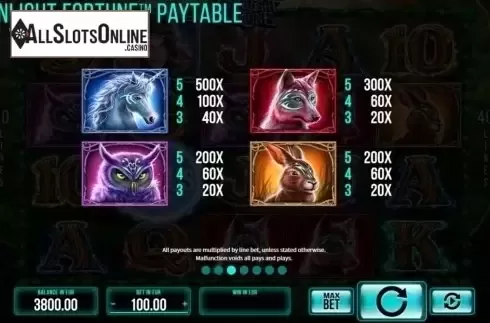 Paytable. Moonlight Fortune from SYNOT