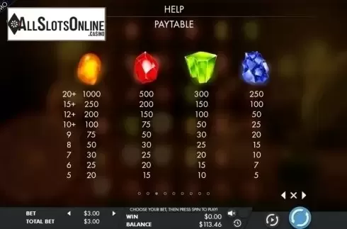 Paytable. Mysterious gems from Genesis