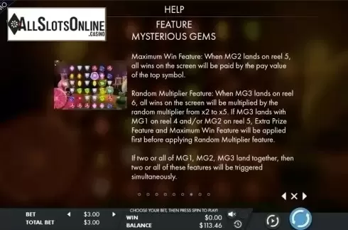 Paytable 5. Mysterious gems from Genesis