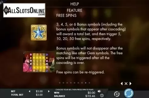Paytable 6. Mysterious gems from Genesis