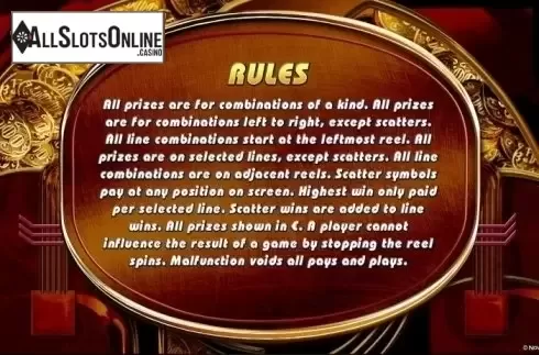Rules screen. Roaring Wilds (Green Tube) from Greentube