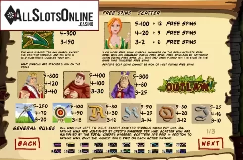Paytable 1. RobinHood Outlaw from Saucify