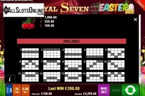 paylines. Royal Seven XXL Easter Egg from Gamomat