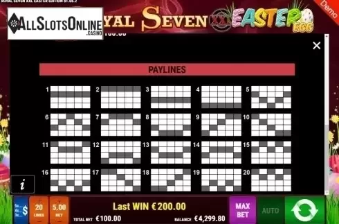 Paylines. Royal Seven XXL Easter Egg from Gamomat